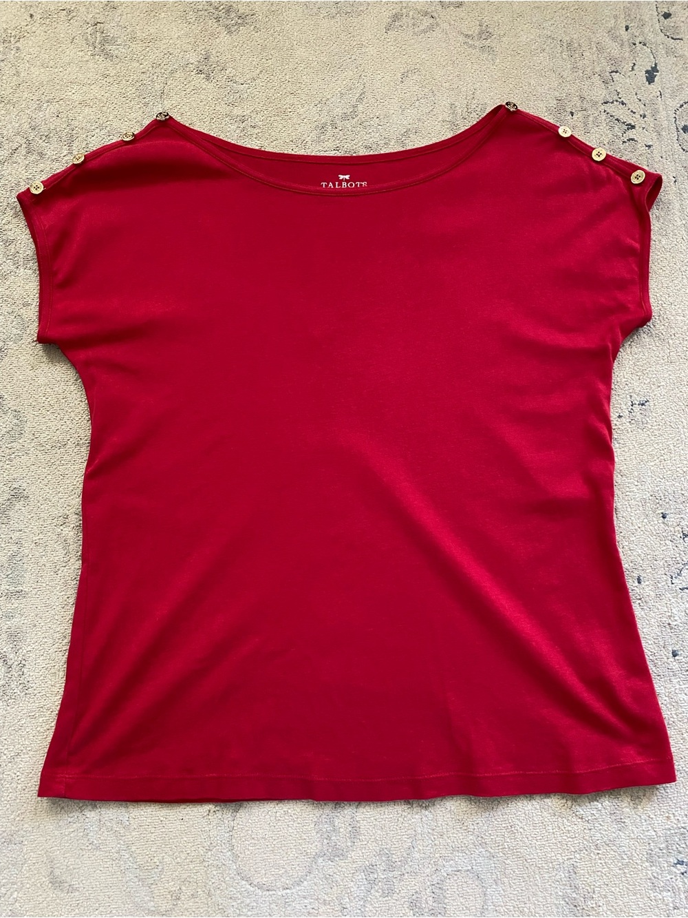 Talbots Boat Neck T-shirt Nautical Gold Button Detail Medium Red Pima Cotton